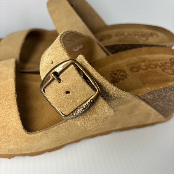 Yokono Sandals Womens 8 Leather Sandals Slip On Cork Wedge Buckle Vacation NEW - Picture 5 of 7